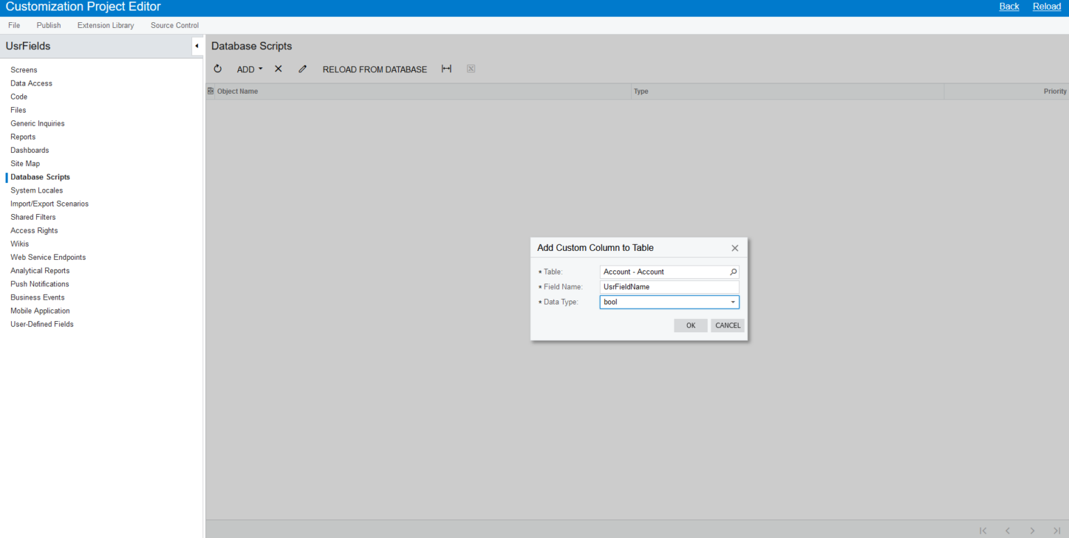 Inserting parameters of fields