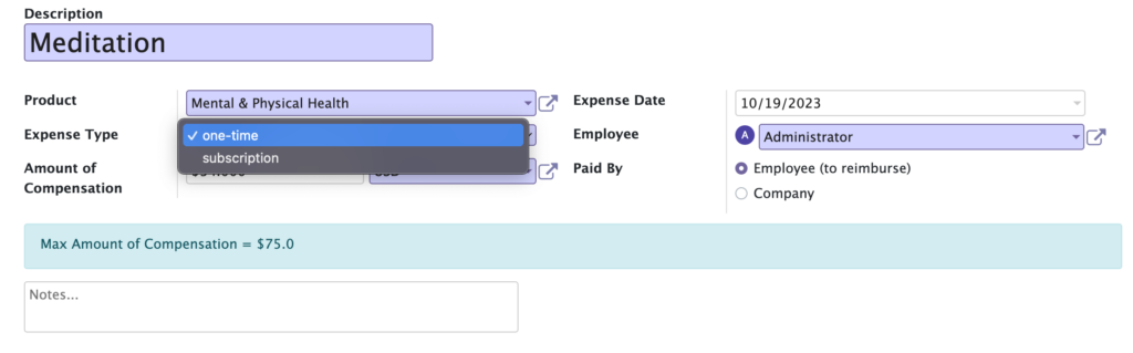 Odoo expenses type